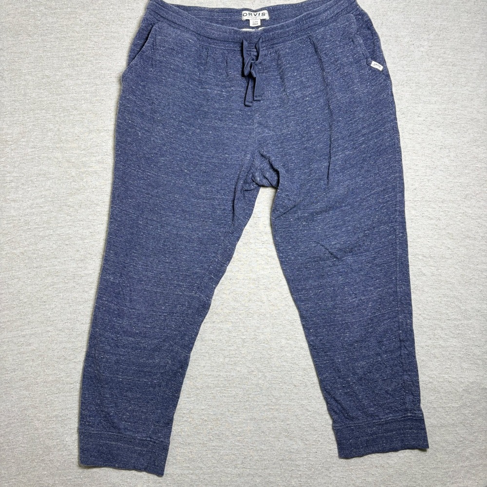 Orvis Women Lounge Pants XL Blue Heather Cotton Drawstring Relaxed Joggers 1388